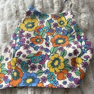 Flower printed open back napkin top